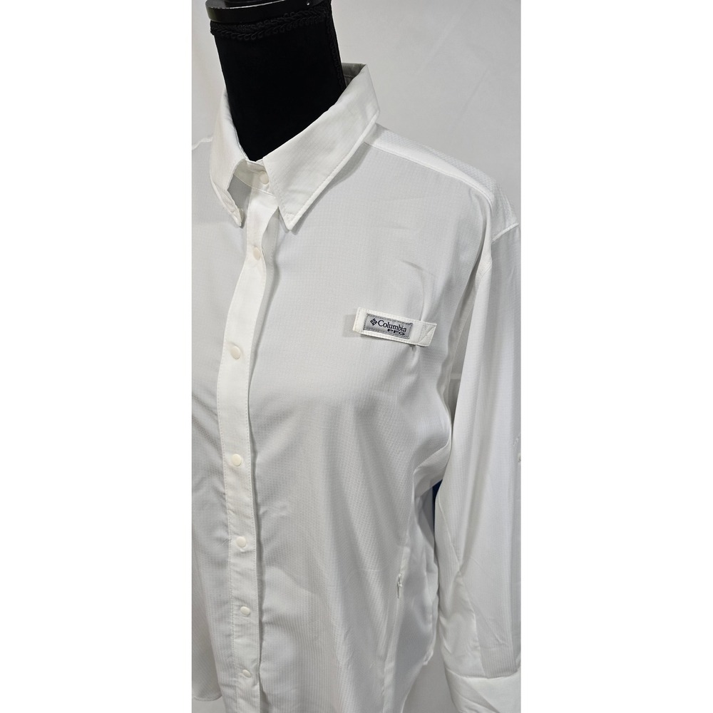 Columbia women XL PFG Tamiami II long sleeve shirt white gorpcore hiking outdoor - Picture 3 of 9